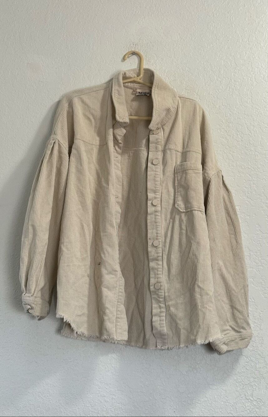 Arula B 2x Corduroy Shacket Womens Raw Hem Snap Front Warm Outerwear